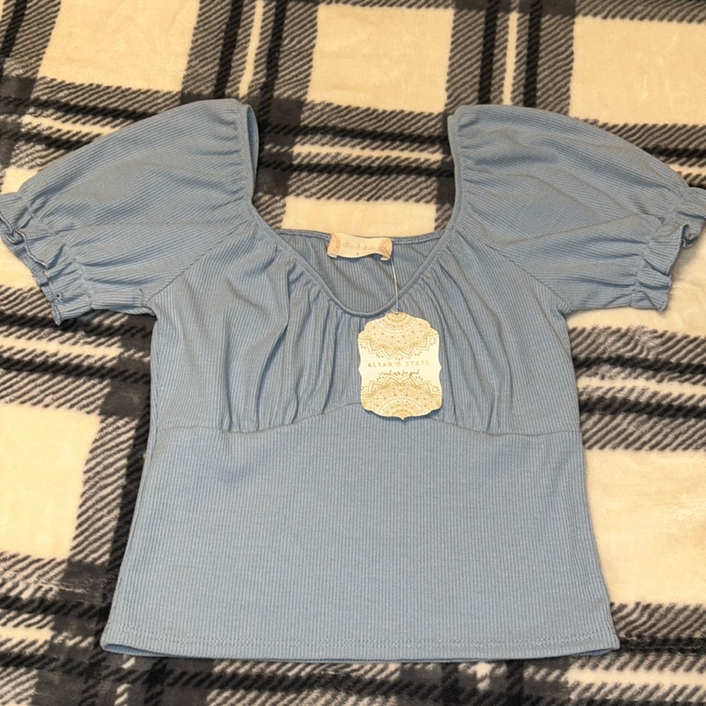 Altar’d state baby blue crop top